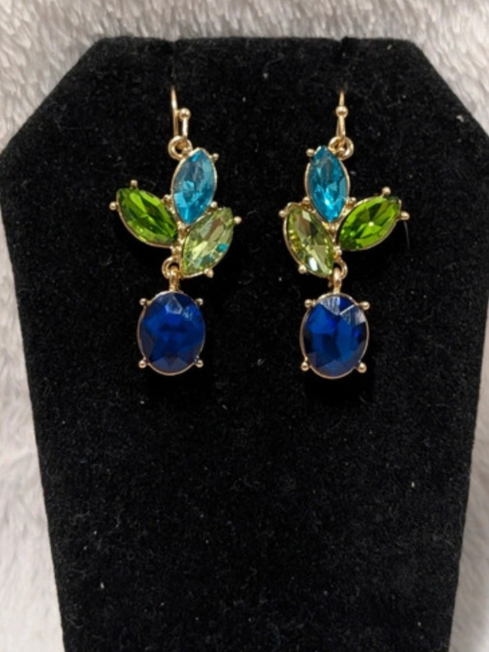 Gold-Tone Blue and Green Crystal Drop Earrings